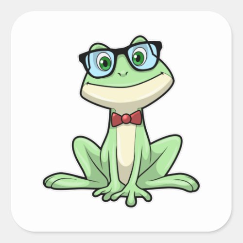 Frog Nerd Student Glasses Tie Square Sticker