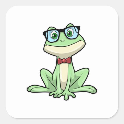 Frog Nerd Student Glasses Tie Square Sticker