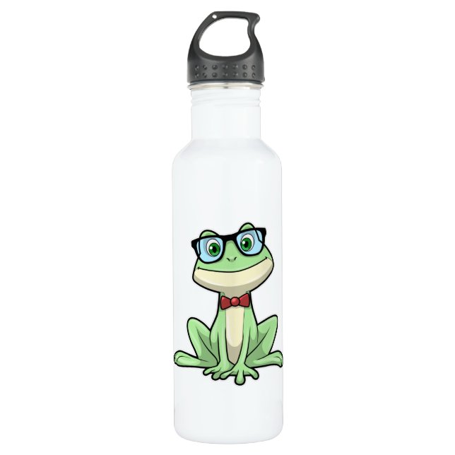 Frog Nerd Student Glasses Tie Stainless Steel Water Bottle (Front)