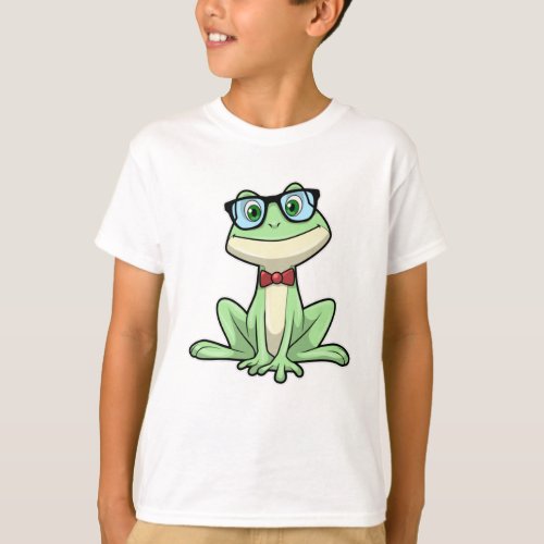 Frog Nerd Student Glasses Tie T_Shirt