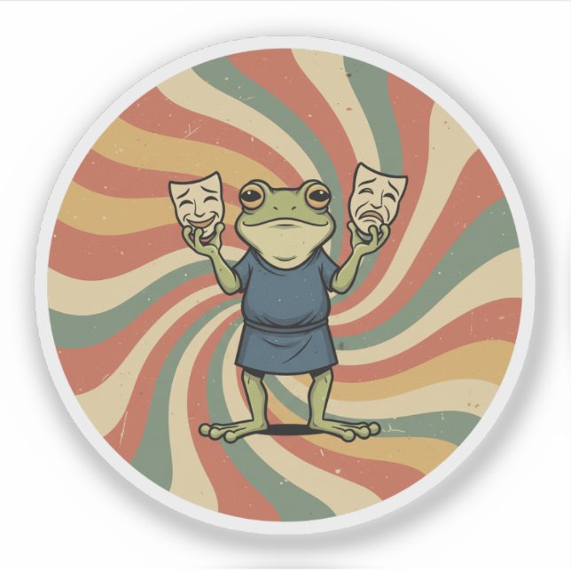 Frog of Comedy & Tragedy - Retro Theatre Masks Sticker (Front)