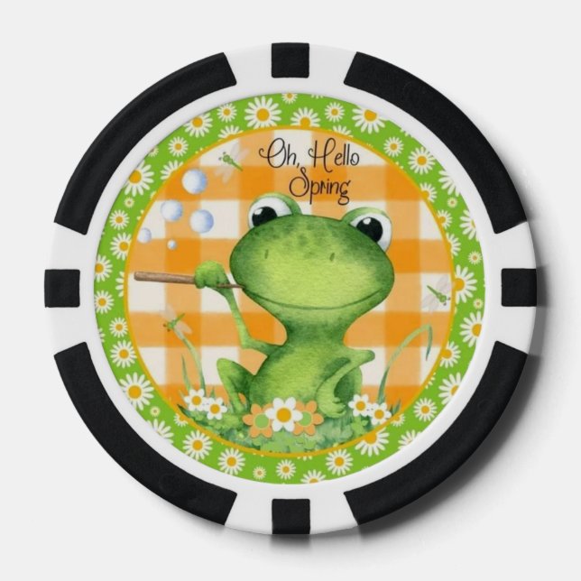 Frog “Oh, Hello Spring” | Fun Seasonal  Poker Chips (Front)