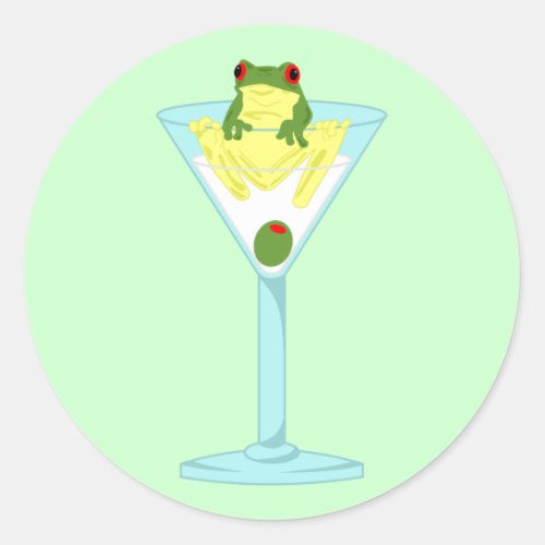 Frog  Olive in Martini Glass Classic Round Sticker