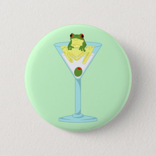 Frog  Olive in Martini Glass Pinback Button