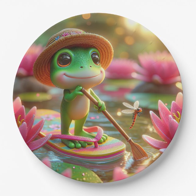 Frog On A Flip-Flop In a Pond Paper Plates (Front)