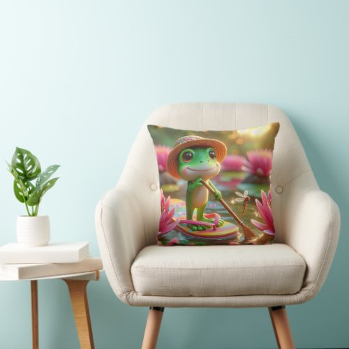 Frog On A Flip_Flop In a Pond Throw Pillow