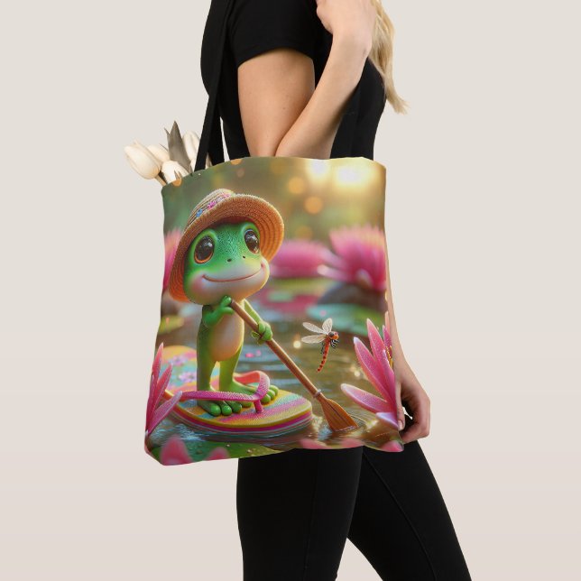 Frog On A Flip-Flop In a Pond Tote Bag (Close Up)