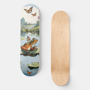 Frog On A Lily Pad with Butterflies Skateboard