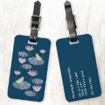 Frog on a Lily Pond Personalized Luggage Tag<br><div class="desc">Lovely watercolor frogs sitting on water lily pads in a teal green pond. Perfect for nature and amphibian lovers.  Original art by Nic Squirrell. Change the details on the reverse to personalize.</div>