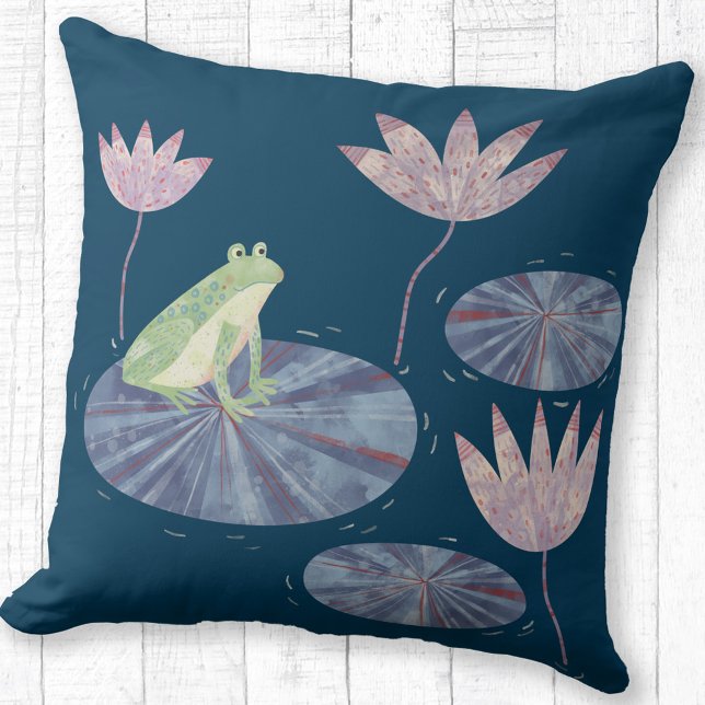 Frog on a Lily Pond Throw Pillow (Frog on a lily pad throw pillow)