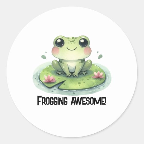 Frog on a Lilypad Round Sticker