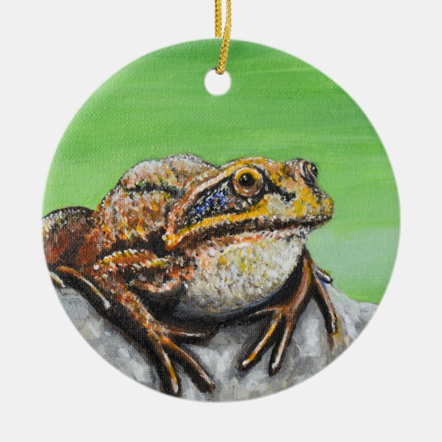 Frog on a Rock painting Ceramic Ornament (Front)