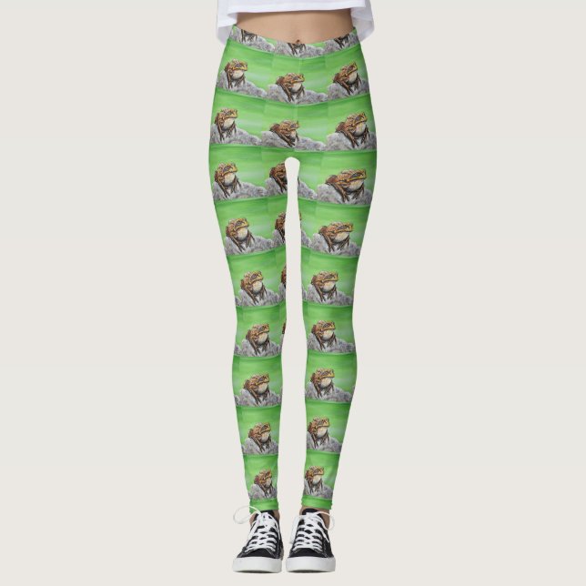 Frog on a Rock painting Leggings (Front)