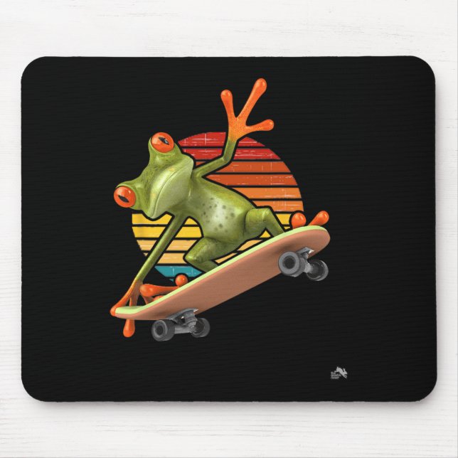 Frog On A Skateboard - Retro Sunset Skateboarding  Mouse Pad (Front)