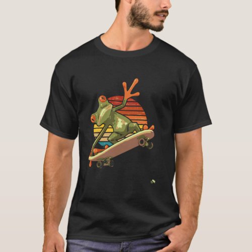 Frog On A Skateboard _ Retro Sunset Skateboarding T_Shirt