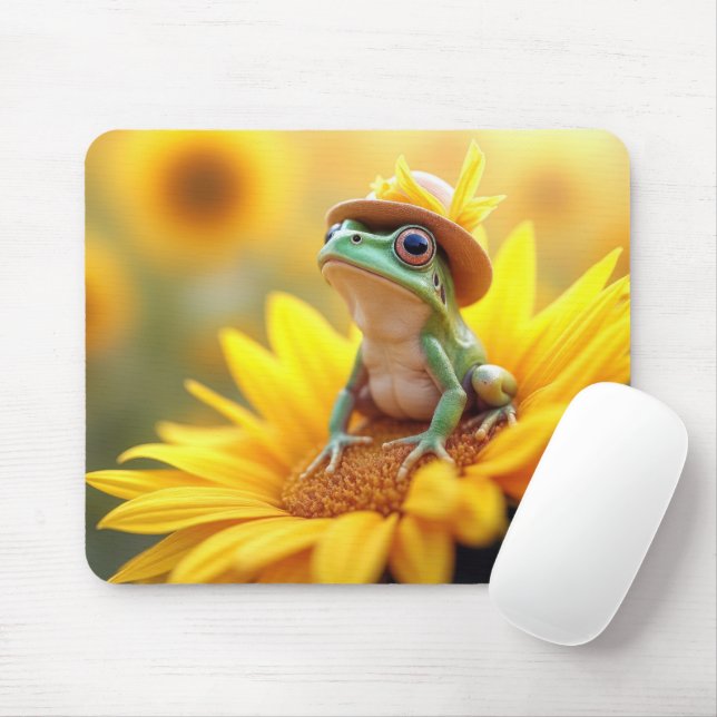 Frog On a Sunflower Mouse Pad (With Mouse)