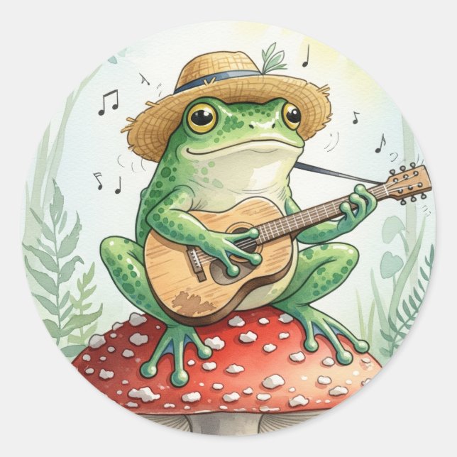 Frog on a Toadstool Classic Round Sticker (Front)