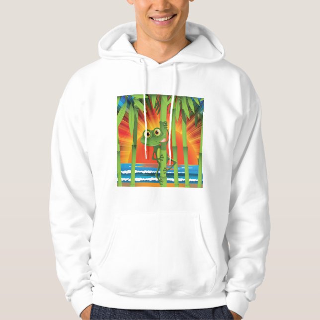 Frog On Bamboo Mens Hoodie (Front)