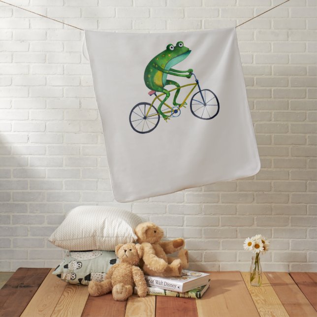Frog On Bicycle Baby Blanket (In Situ)