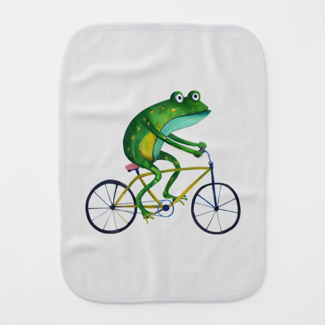 Frog On Bicycle Baby Burp Cloth (Front)