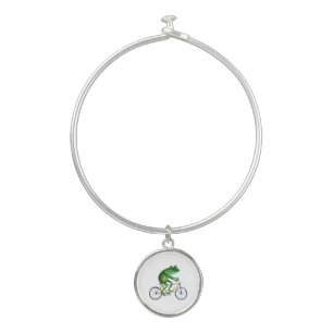 Frog On Bicycle Bangle Bracelet