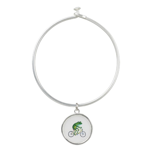 Frog On Bicycle Bangle Bracelet (Front)