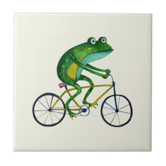 Frog On Bicycle Ceramic Tile
