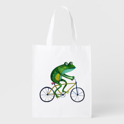 Frog On Bicycle Grocery Bag