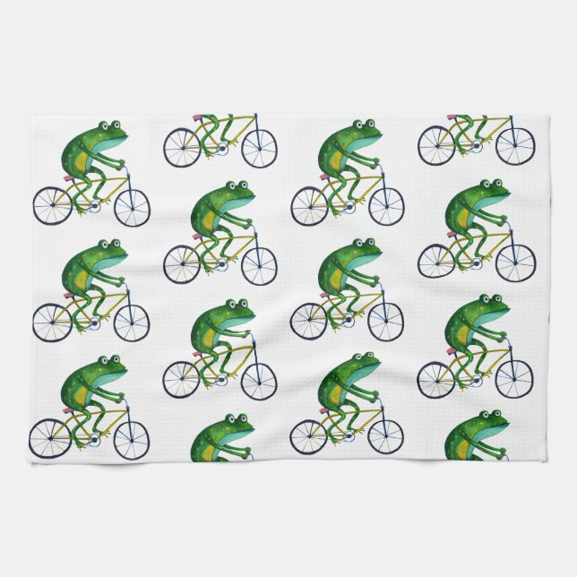 Frog On Bicycle Kitchen Towel (Horizontal)
