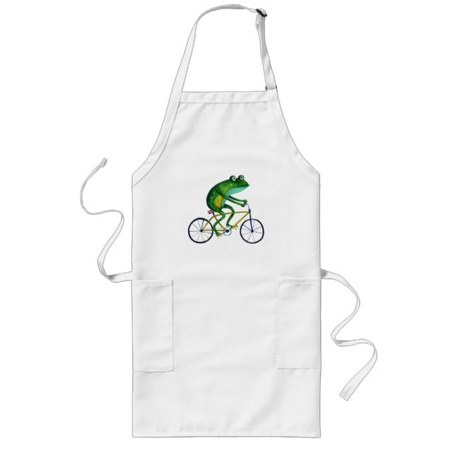 Frog On Bicycle Long Apron (Front)