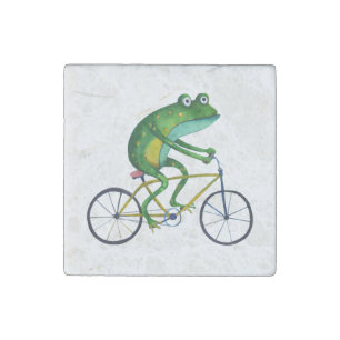 Frog On Bicycle Stone Magnet