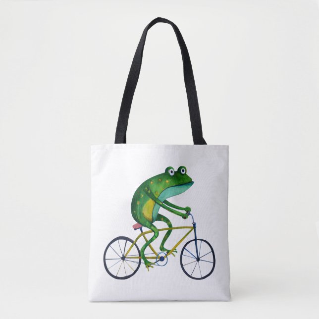 Frog On Bicycle Tote Bag (Front)