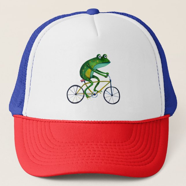 Frog On Bicycle Trucker Hat (Front)