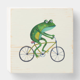 Frog On Bicycle Wooden Box Sign