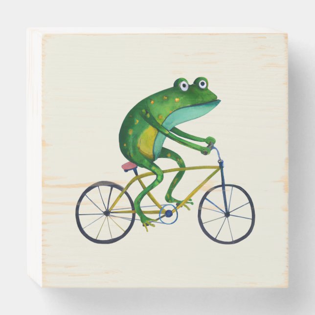 Frog On Bicycle Wooden Box Sign (Front Horizontal)