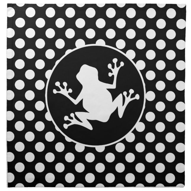 Frog on Black and White Polka Dots Napkin (Front)