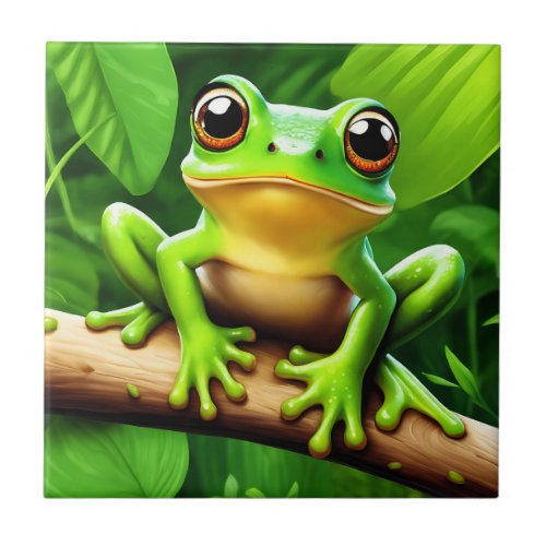 Frog on branch Nature Art Ceramic Tile