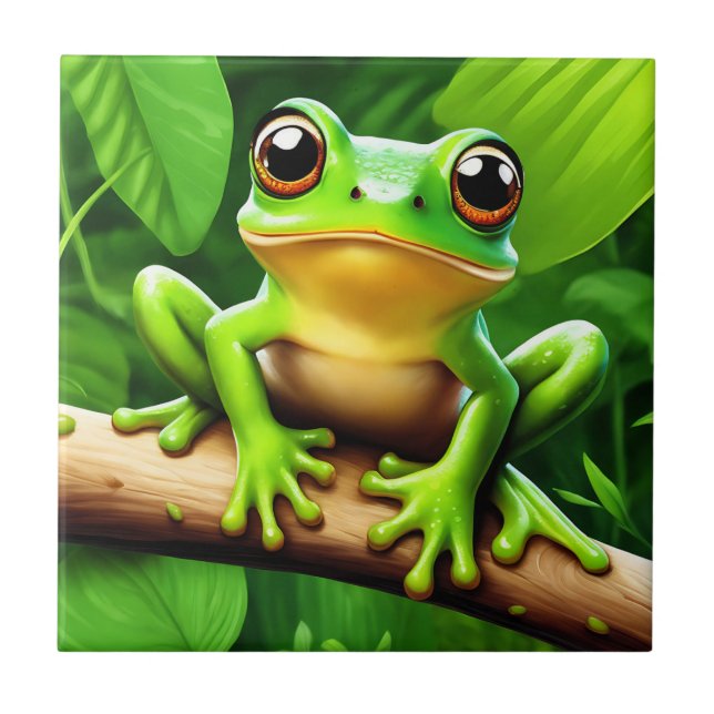 Frog on branch Nature Art Ceramic Tile (Front)
