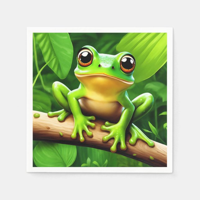 Frog on branch Nature Art Napkins (Front)