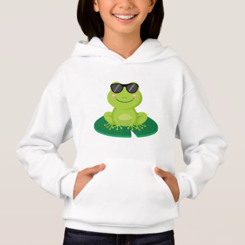Frog on Leaf Green with Sunglasses Design Hoodie