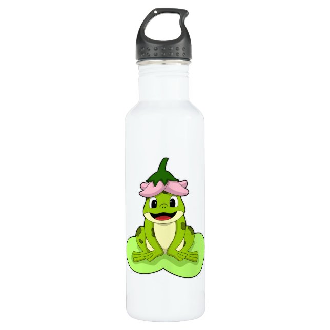 Frog on Leaf Stainless Steel Water Bottle (Front)