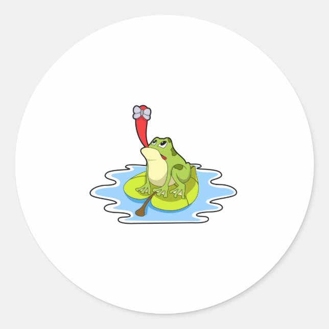 Frog on Leaf with Insect Classic Round Sticker (Front)