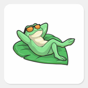 Frog on Leaf with Sunglasses Square Sticker