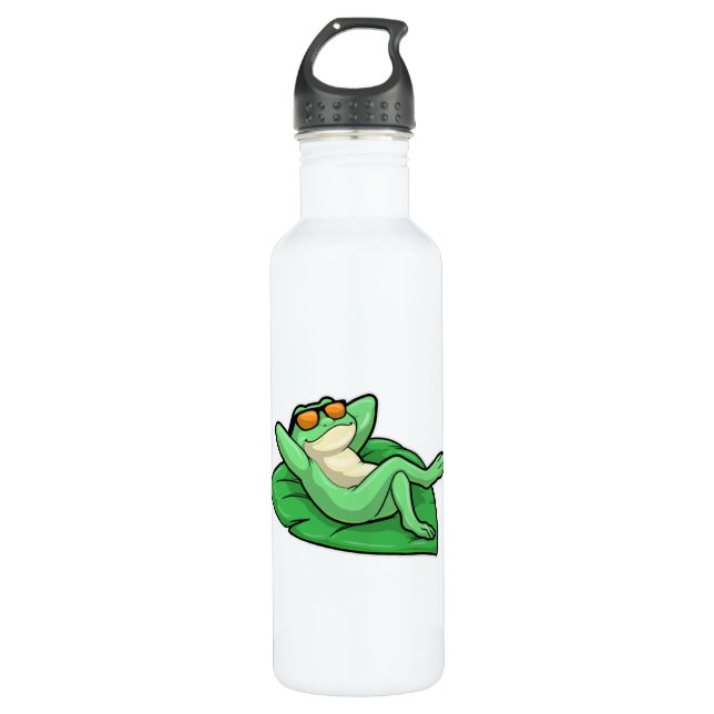 Frog on Leaf with Sunglasses Stainless Steel Water Bottle (Front)
