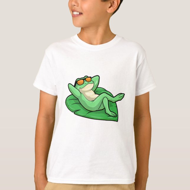 Frog on Leaf with Sunglasses T-Shirt (Front)