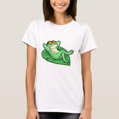 Frog on Leaf with Sunglasses T_Shirt