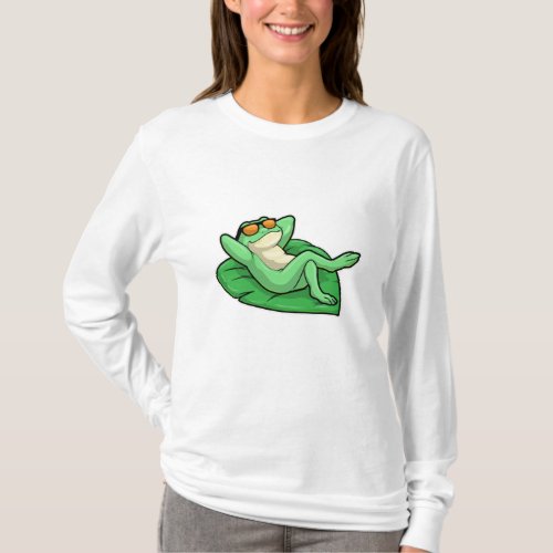 Frog on Leaf with Sunglasses T_Shirt