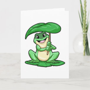 Frog on Leaf with Umbrella Card