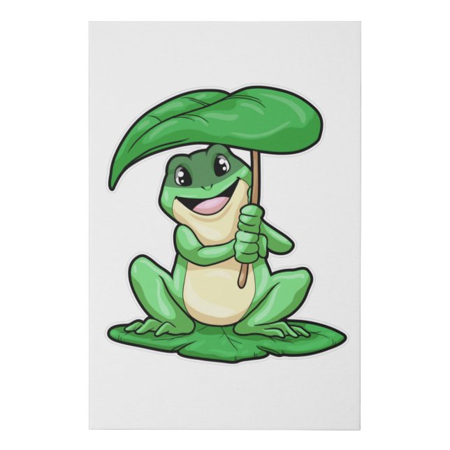 Frog on Leaf with Umbrella Faux Canvas Print (Front)