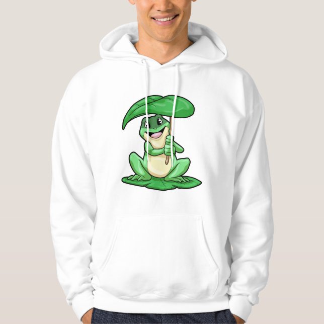 Frog on Leaf with Umbrella Hoodie (Front)